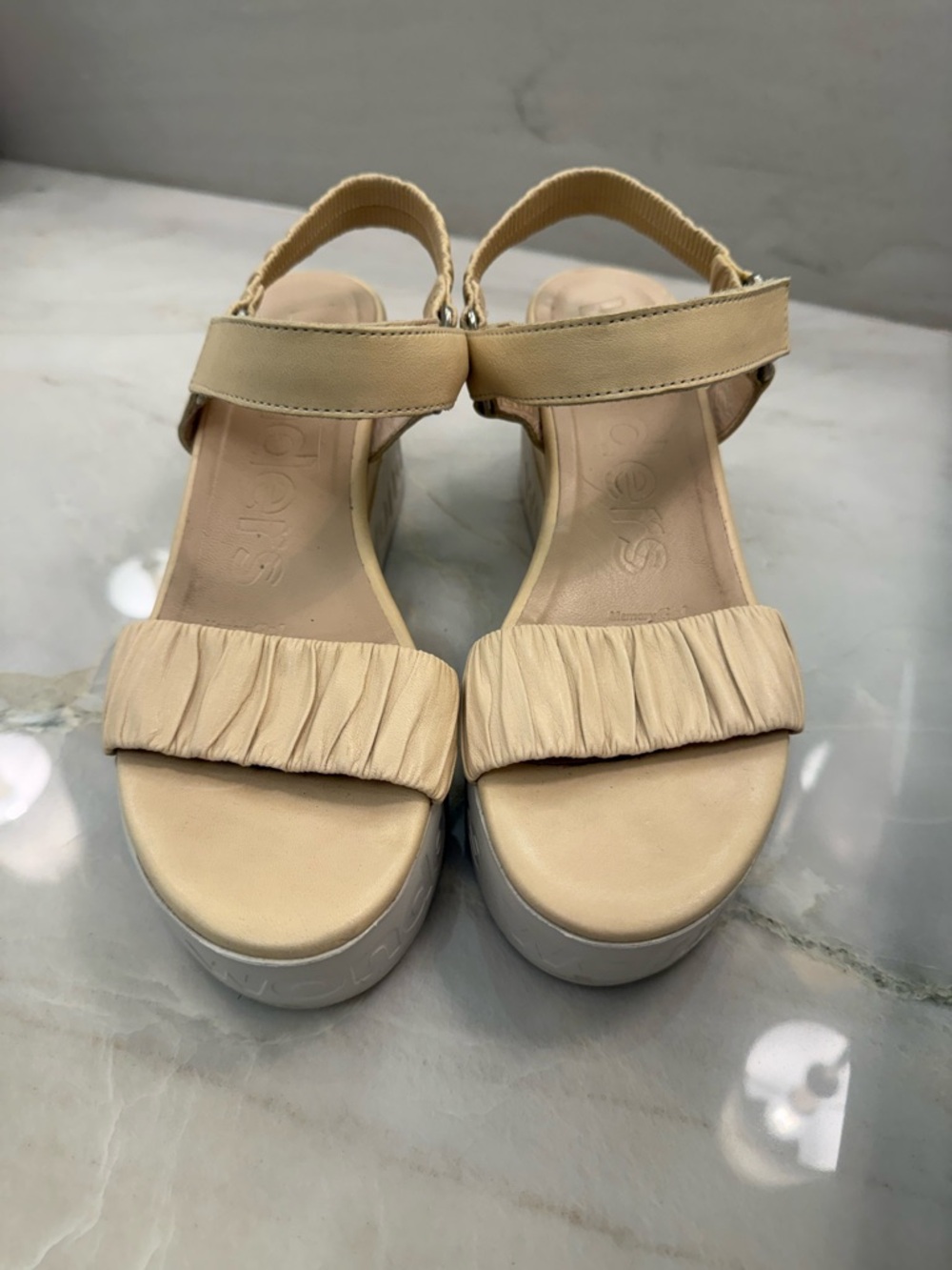 Neutral Ruched Platform Wedge Sandals